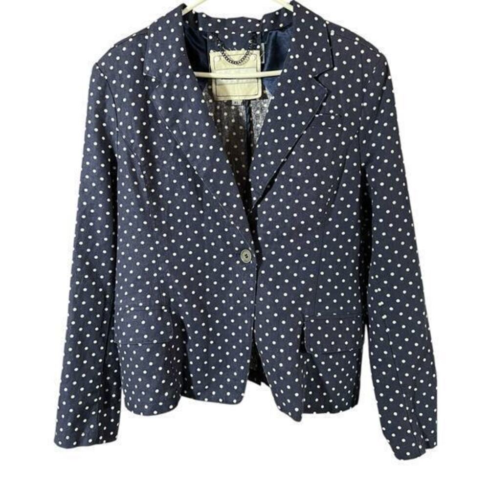 Raison D’Etre linen blend blue polka dot blazer elegant nautical coastal sz XL